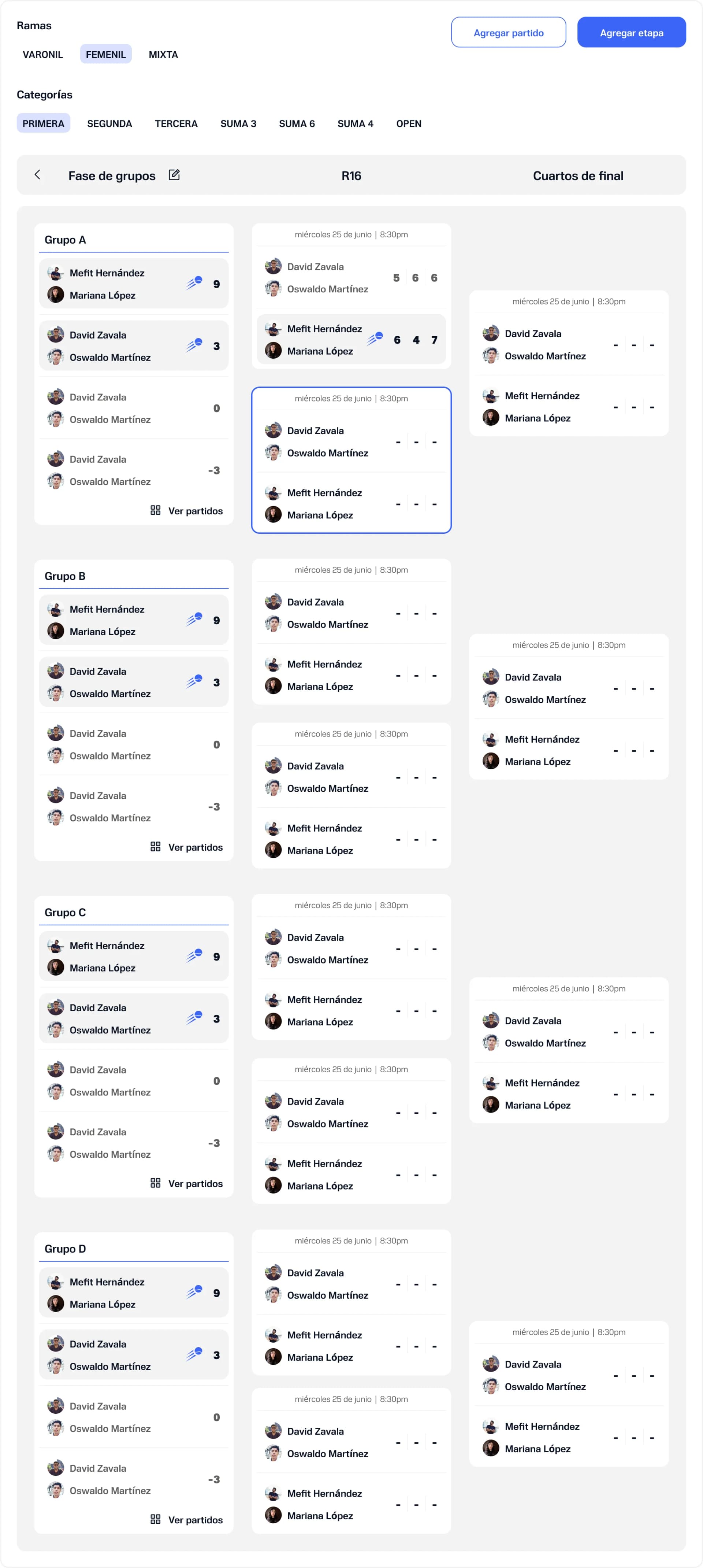 Gestión de torneos de pádel en Smatch