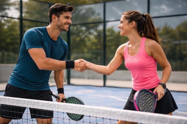 Jugadores de pádel saludándose después de un partido